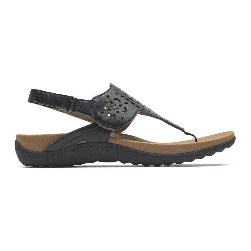 Rockport Ridge Circle Cutout Thong - Womens Sandals - Black - NZ (EUP-827634)